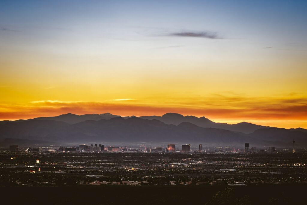 sunset shot of the Las Vegas Strip taken from a quiet trail on the Soutgeast side of the valley.