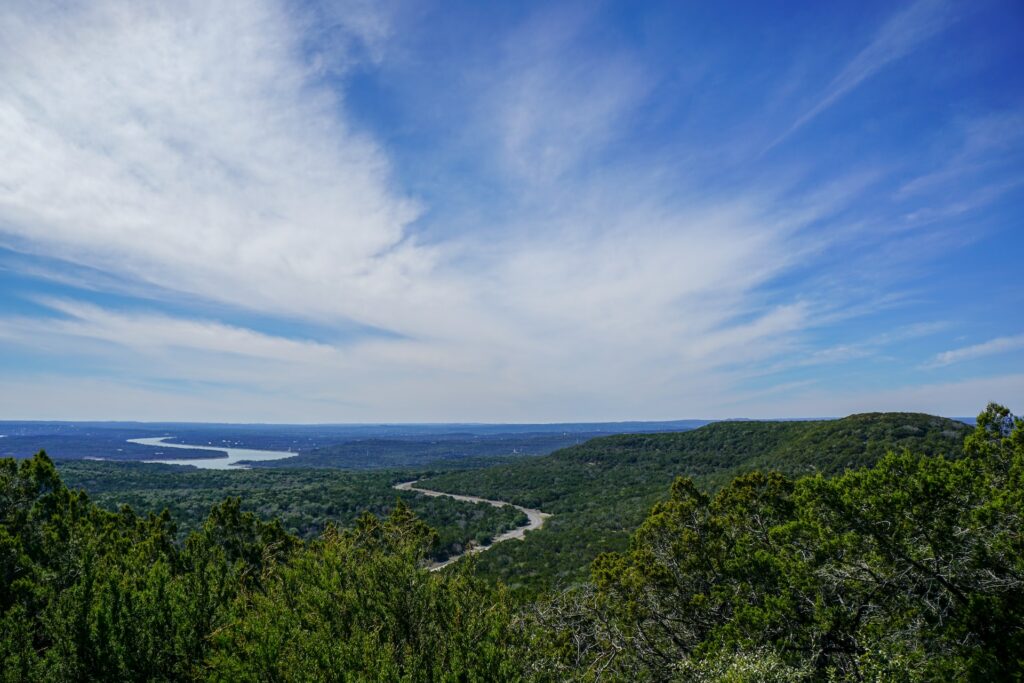 View from the top of a hill in Marble Falls, Texas